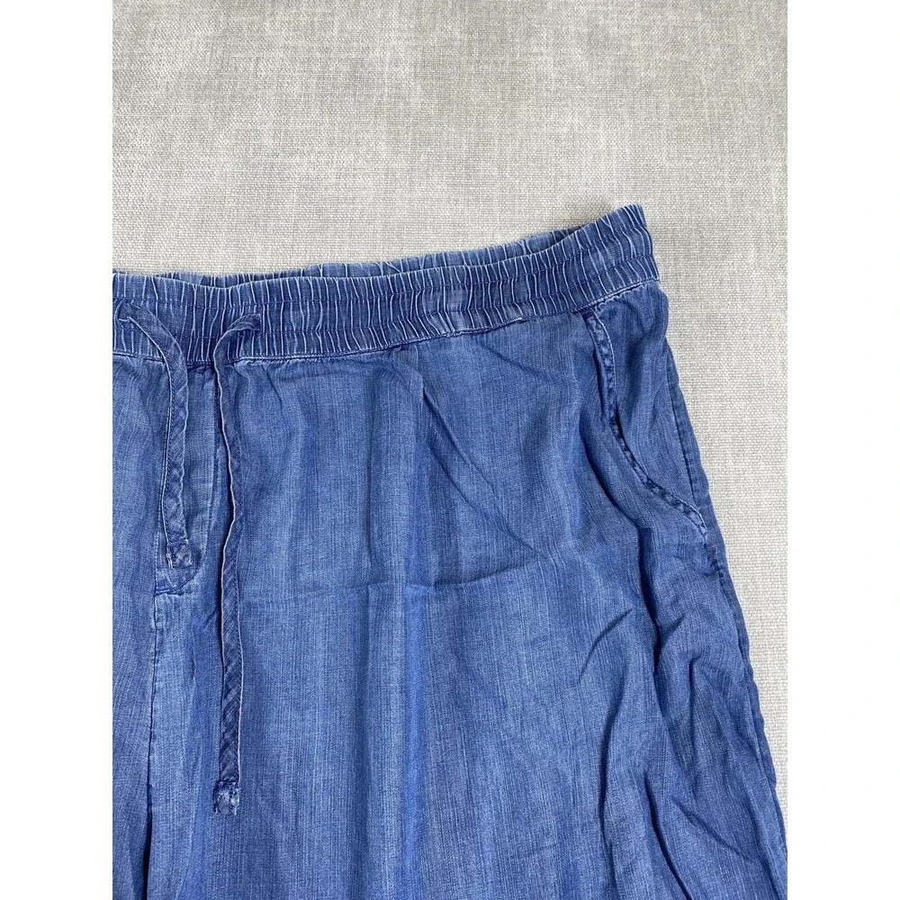 LOGO Lori Goldstein Capris Womens 3X Blue Chambray Lightweight Drawstring Casual - Picture 3 of 8
